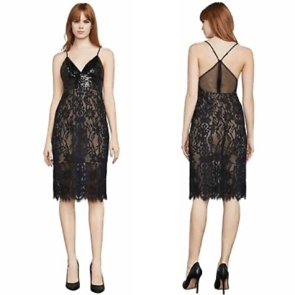 🚨NWOT - BCBGMAXAZRIA Sequin Lace Floral Elvita Cocktail 🚨🌲Holiday Dress 🌲